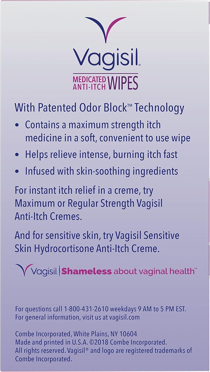 Vagisil Wipes, Anti-Itch Medicated Feminine Vaginal Wipes, Maximum Strength, Instant Relief, 20 Wipes (Pack of 3)