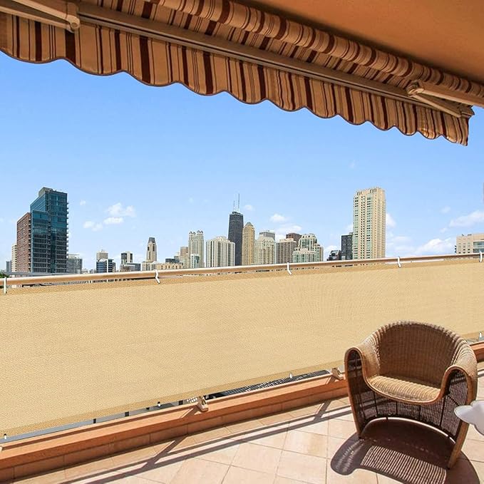 LOVE STORY 3' x 10' Balcony Privacy Screen Cover for Apartment, Sand | HDPE Fabric, 95% UV Block, Fence Cover for Patio Deck, Railing Screen for Porch, Privacy Protective, Custom Size Available