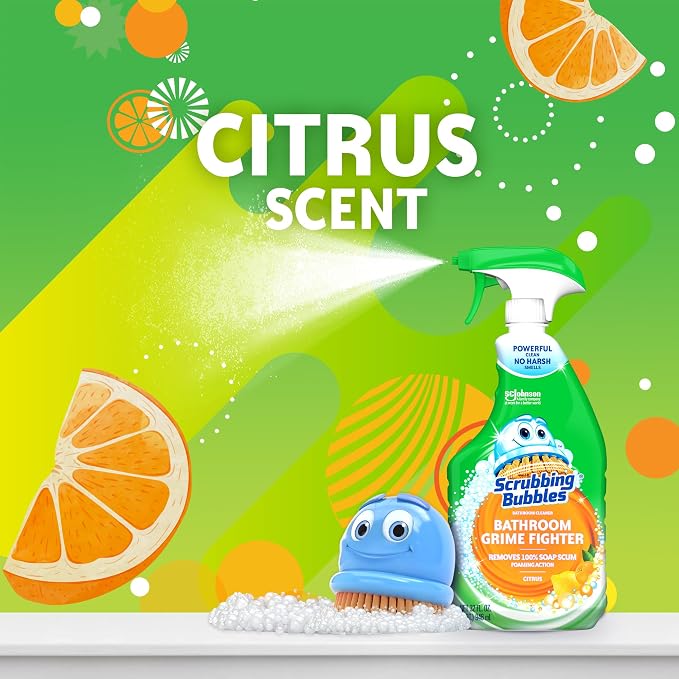 Scrubbing Bubbles Bathroom and Shower Cleaner Disinfectant Spray, Bathroom Grime Fighter, Citrus Scent, 32oz (Pack of 2)