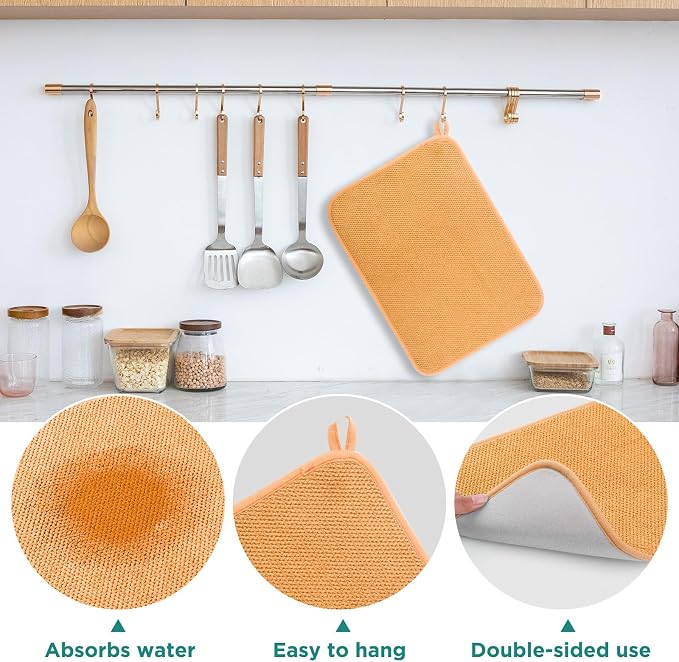 GeeRic Microfiber Dish Drying Mat, Super Absorbent Kitchen Dish Drying Pad, Reversible Gift Mats for Countertop, 12 * 16 inch Yellow