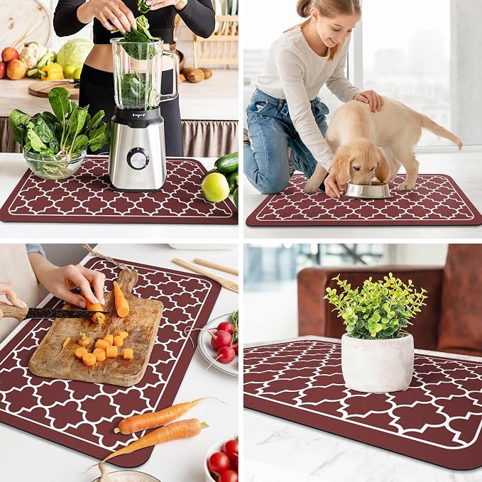 WISELIFE Dish Drying Mat Super Absorbent Drying Mat Large Dish Drying Mats for Kitchen Counter Easy Clean Dish Mat Kitchen Drying Mat18"x 28" Stylish Red