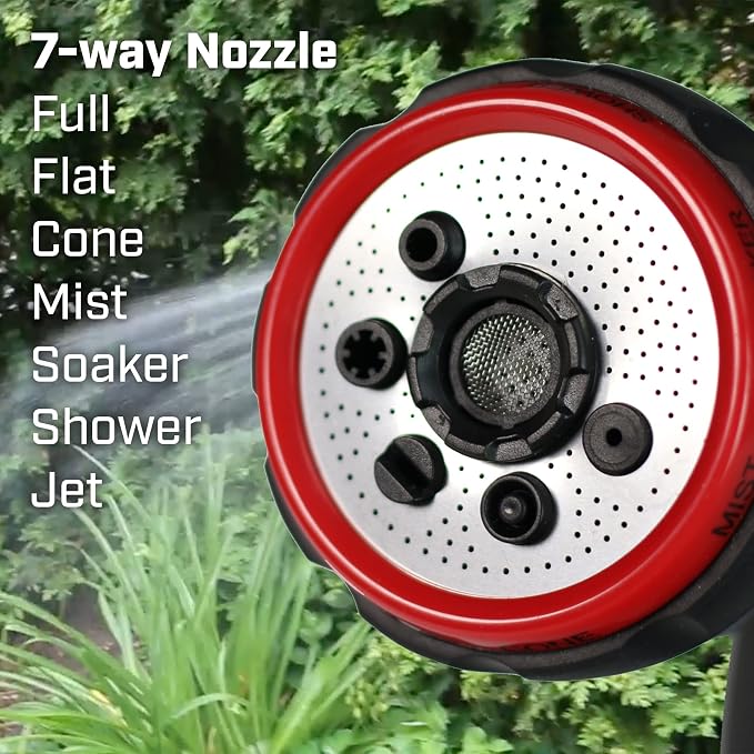 Chapin 4620 Professional Heavy Duty Galvanized Steel 7-way Spray Nozzle With Ergonomic Rubber Grip, Black/Red