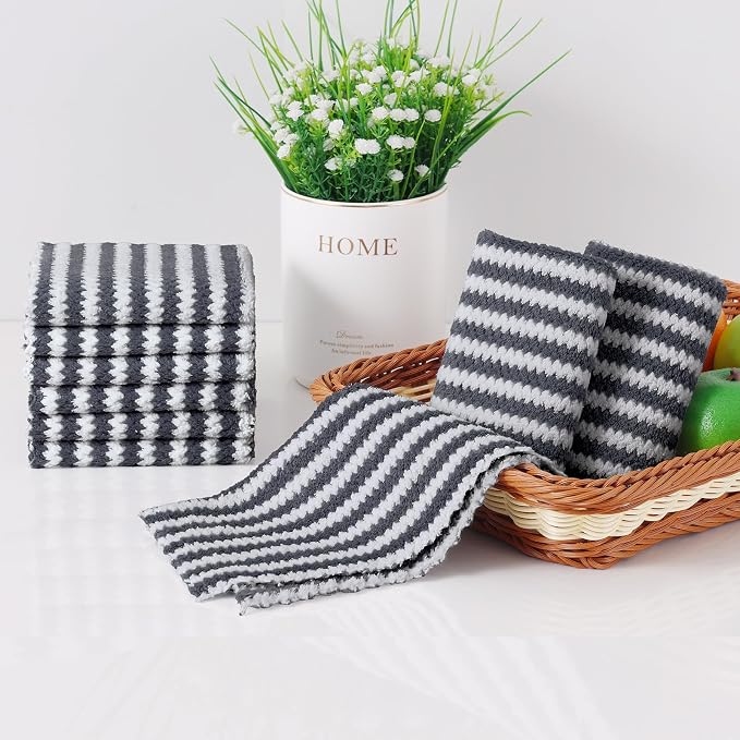 Homaxy 8 Pack Kitchen Towels and Dishcloths Set, 10 x 10 and 10 x 20 Inches, Ultra Soft and Absorbent Coral Velvet Dish Towels, no-lint Reusable Fast Drying Microfiber Cleaning Cloth, Dark Grey