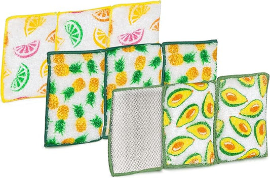 Smart Design Non Scratch Scrub Sponge with Bamboo Odorless Rayon Fiber - Set of 9 - Ultra Absorbent - Soft and Scrubber Side - Cleaning, Dishes, and Hard Stains - Prints
