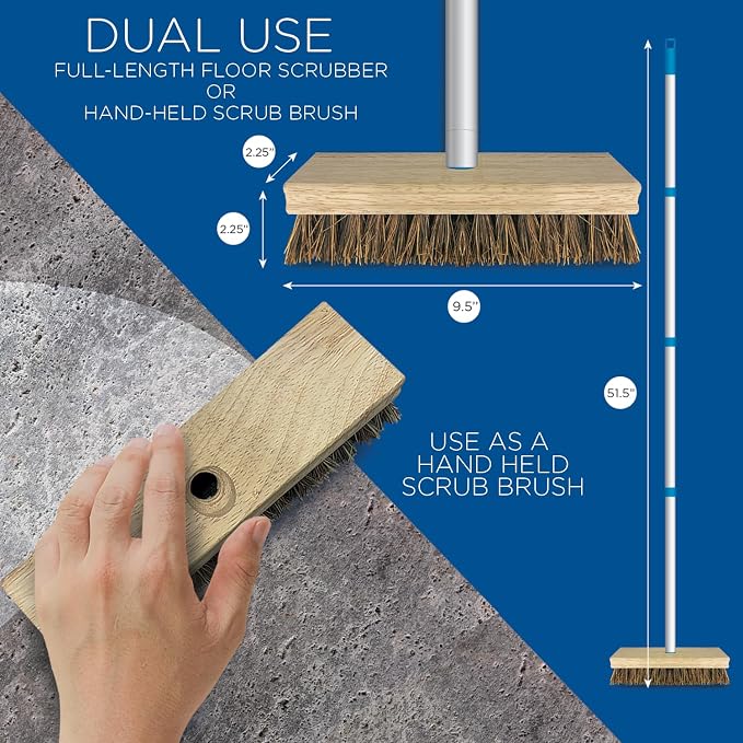 LOLA Deck Scrub Brush, 9" x 3.5" Head w/Palmyra Bristles for Outdoor Cleaning, Removes Dirt & Grime from Patios, Decks, Grout, 1 Count