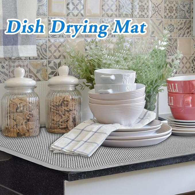 2 Pack Large Dish Drying Mat,24x17 Inch Absorbent Microfiber Dishes Drainer Mats,Dish Drying Pad for Countertops,Sinks,Draining Racks(Gray)