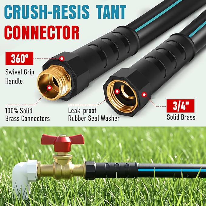Garden Hose 25 ft x 5/8" with Nozzle, Water Hose Heavy Duty Flexible, Lightweight Kink-less Hybrid Hose with Swivel Handle, Male to Female Fittings