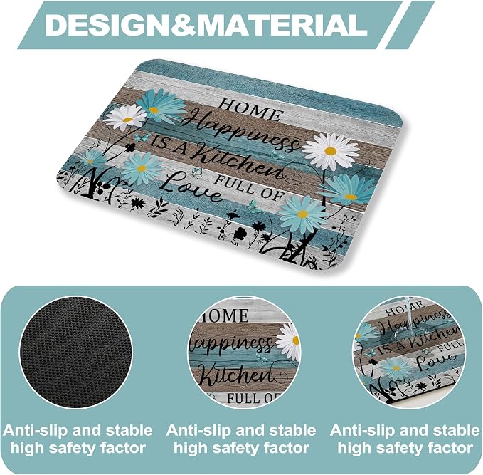 Daisy Dish Drying Mat for Kitchen Counter Sink, Absorbent Microfiber Farmhouse Drying Pad, Reversible Countertop Mat for Kitchen Decor