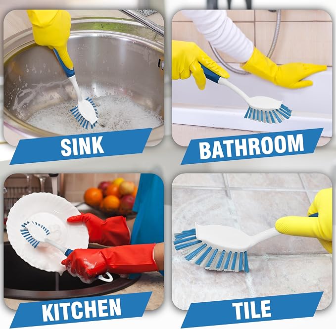 2-Pack Dish Brushes with Scraper, Durable Nylon Bristles Kitchen Scrub Brush, Dish Scrubber with Handle for Pans, Sink, Bathroom