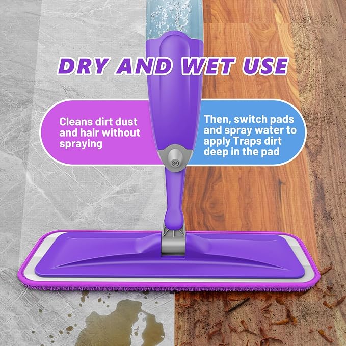 HOMTOYOU Spray Mops for Floor Cleaning: Wet Mop for Hardwood Tile Wood | 3 Washable Microfiber Pads for Swiffer Powermop, 1 Refillable Bottle, Wet and Dry Use, for Families with Pets & Children