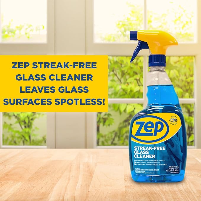 Zep Streak-Free Glass Cleaner - 32 Oz (Case of 12) ZU112032- Professional Grade Formula that Cleans Dirt, Fingerprints, Grime, Smoke Haze, and Toothpaste on Windows, Mirrors, and Other Glass Surfaces