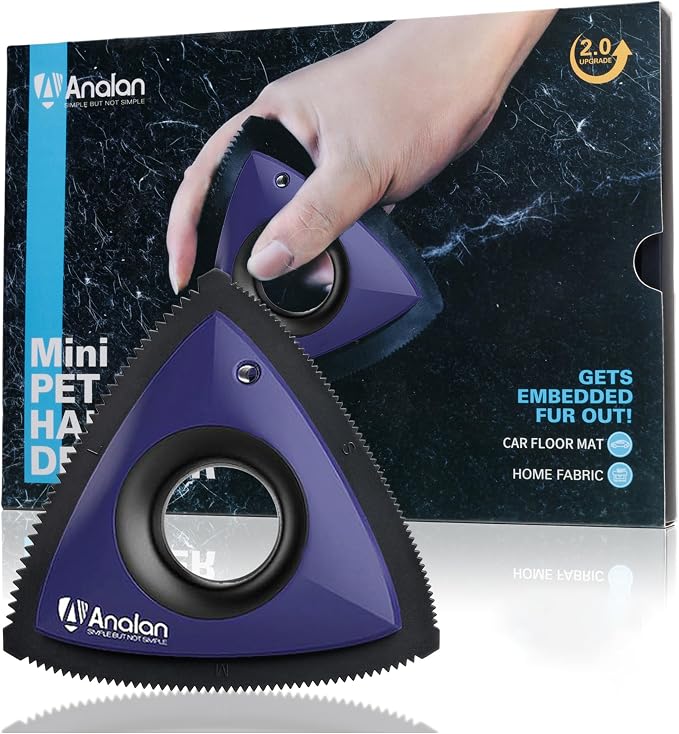 Analan Mini Pet Hair Remover for Car Detailing Dog Hair Tool(Blue Violet) | Deep Cleaning, Reusable Rubber, Gentle on Fabrics, Triangle Design For Car Interiors, Couch, Rugs, Carpet, Mats & Furniture