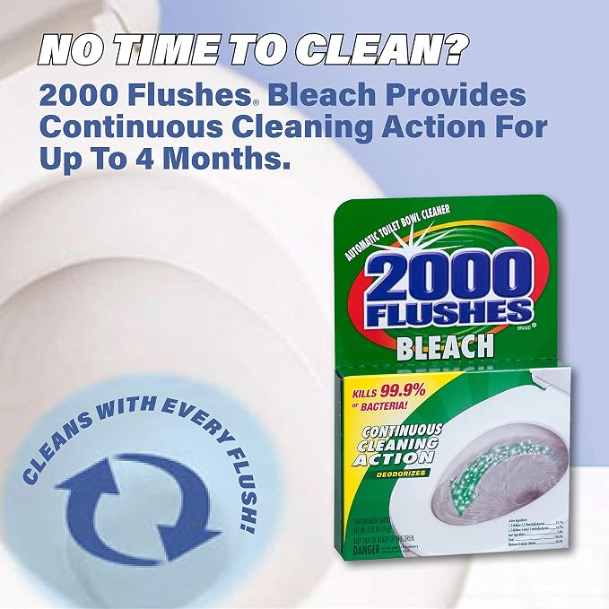 2000 Flushes Blue Plus Bleach Automatic Toilet Bowl Cleaner, 1.25 OZ