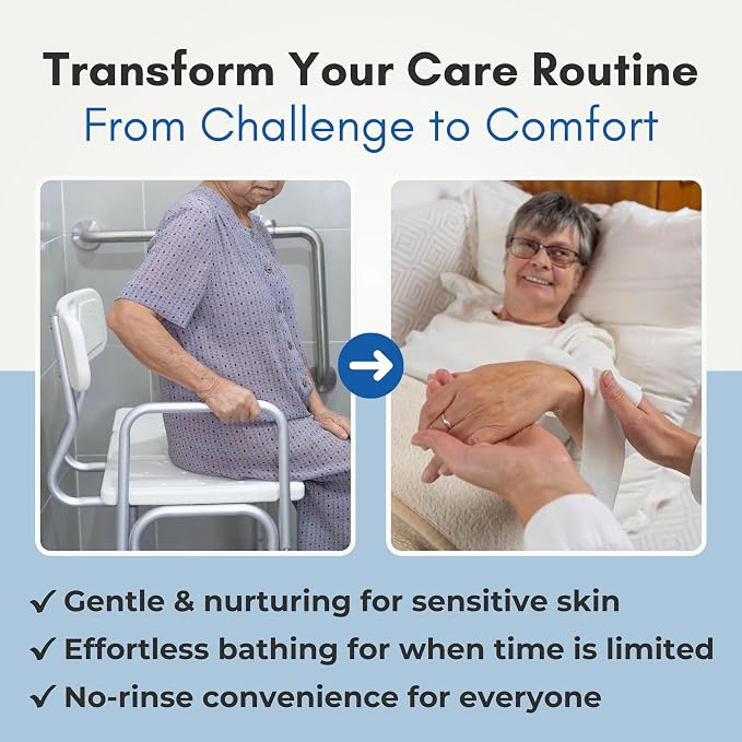 Nurture Rinse Free Bathing Disposable Adult Wipes w/Aloe - Waterless Care | 40 Pack Individually - Waterless Cleansing Disposable Adult Body Bath Wet Wipe for Sensitive Dry Skin, Disabled & Bedridden
