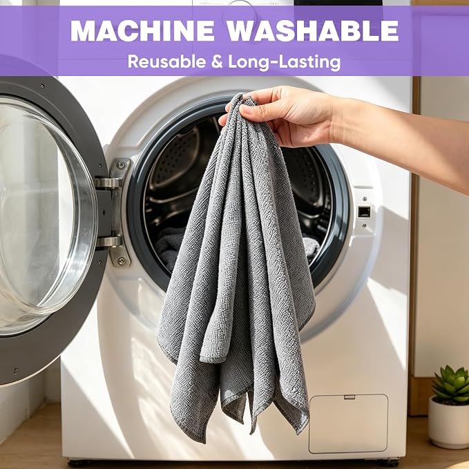 TEAWOO 10 PCS Grey Microfiber Cleaning Cloths, Highly Absorbent Microfiber Towels for Car, Kitchen, Bathroom and Household Cleaning, 11.8" X11.8
