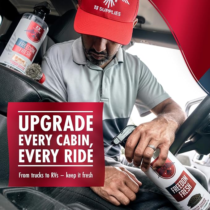 Freedom Fresh Car Interior Cleaner Spray, Cherry Pie, 32 oz | Auto Cleaner for Headliner, Mats, Interior Vehicle Cleaning, Car Dashboard Cleaner Stain Remover, Restores Shine