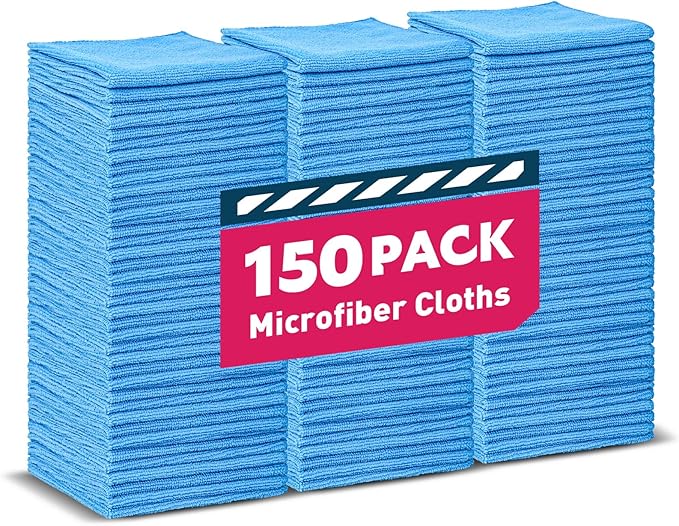 TEAWOO Microfiber Towels Bulk-150 Pack, Cleaning Cloths, Microfiber Towels for Cars, Cleaning Rags Blue (12x12 inches)