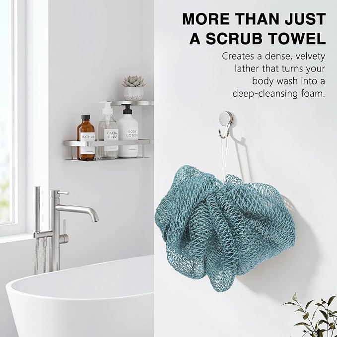 UJFQBH African Net Sponge Authenti, Exfoliating Body Scrubber for Back and Hard to Reach Areas, Gentle Daily Exfoliation for Deep Cleansing, Quick Drying Shower Essential, Aqua Grey 3 Pack
