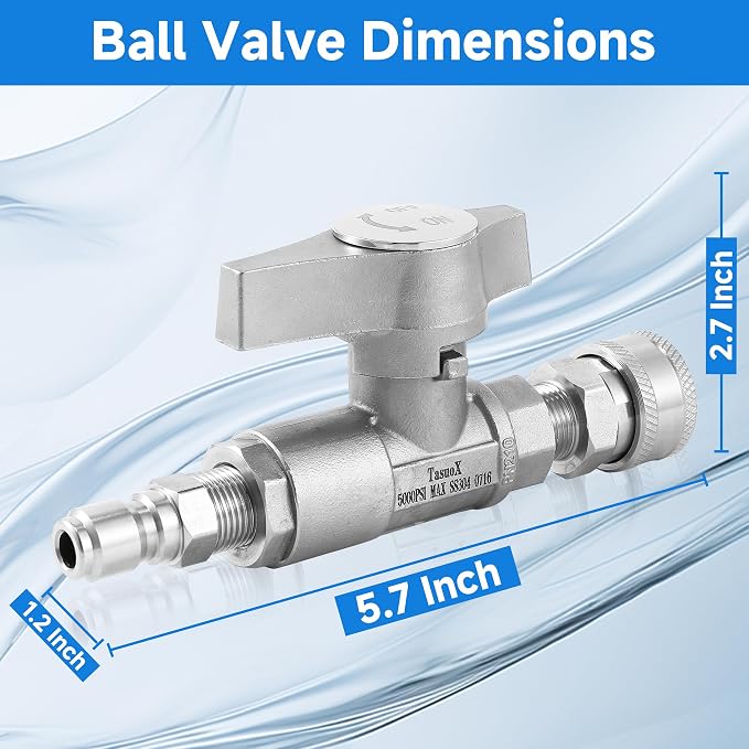 Ball Valve Pressure Washer– 3/8" Quick Connect Shut Off Valve for Power Washer Hose, 5000 PSI, Stainless Steel, Ideal for Fast Switching Between Surface Cleaner & Spray Gun