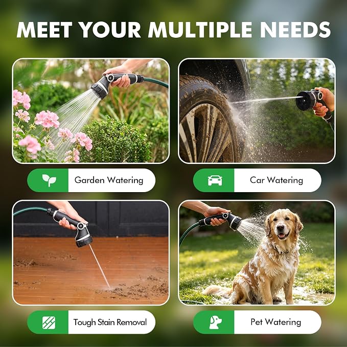 RESTMO Hose Nozzle Heavy Duty, Hose Spray Nozzle Thumb Control for Outdoor | 7 Adjustable Spray Patterns, Leak Proof Hose Nozzle with Flow Control, Ideal for Plants & Lawns, Cars & Pets