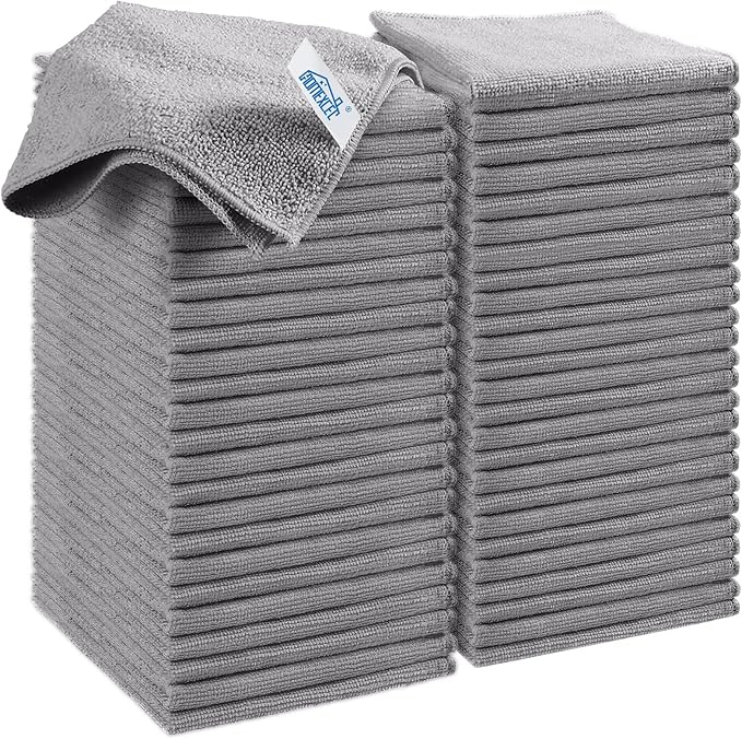 HOMEXCEL 50PK Microfiber Cleaning Cloth, Cleaning Rag for Home, 11.5x11.5in | Reusable, Lint Free, Scratch-Free and Highly Absorbent Towels for Kitchen, Window and Glass, Cars, Grey