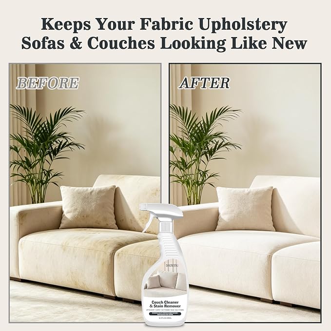 Couch Cleaner Stain Remover Spray - Multi-Surface Fabric Upholstery Cleaner | Pet Safe, Non Toxic, Quick Drying. Professional Strength for Sofa, Couch and Carpet - Includes Brush and Towel (2 Pack)