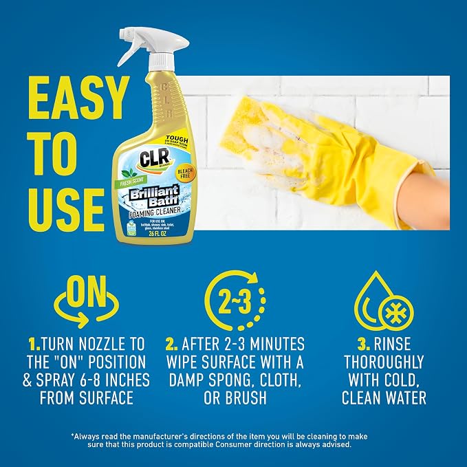 CLR Brilliant Bath Foaming Bathroom Cleaner Spray - Dissolves Calcium, Lime, and Soap Scum - Fresh Scent, 26 Ounce Bottle (Pack of 2)