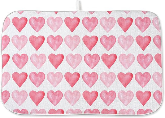 Valentines Day Dish Drying Mats 18x24 Inch Love Pink Heart Drying Mats Anniversary Mother's Day Holiday Valentines Decorations Absorbent Drying Dish Mats for Kitchen Dining Room Counter Decor