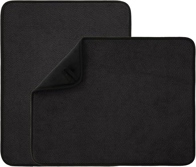 2 Pack Microfiber Dish Drying Mat for Kitchen Counter,Ultra Absorbent Dish Drainer Mat ,Dish Drying Pad , Dish Rack Mat 20×15 Inch (Black)