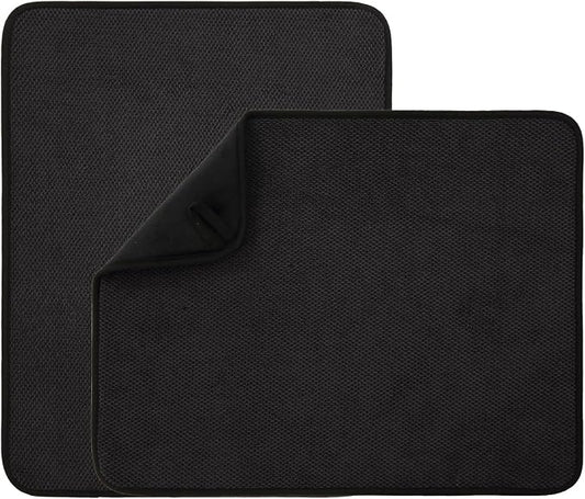 2 Pack Microfiber Dish Drying Mat for Kitchen Counter,Ultra Absorbent Dish Drainer Mat ,Dish Drying Pad , Dish Rack Mat 20×15 Inch (Black)