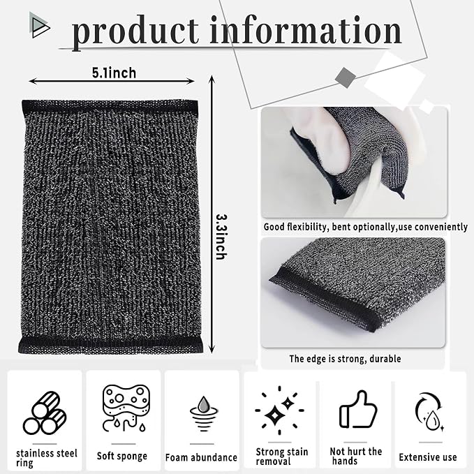 Steel Wool Scrubber Dish Sponges - Kitchen Scrubbing Pads Pot Scrubber for Kitchen Non Scratch, Soft and Fast sponges for Cleaning (6 Pack)