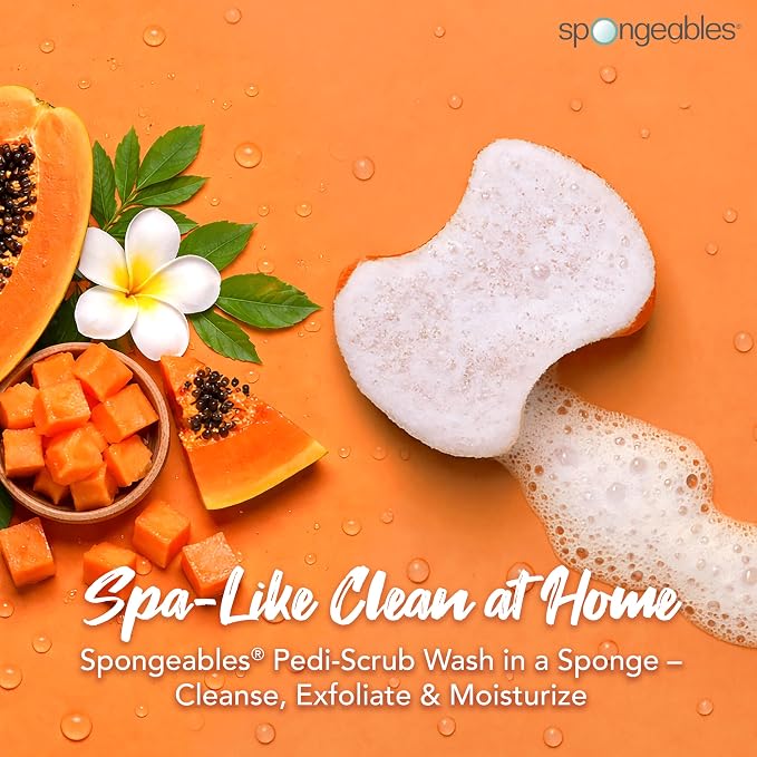 Spongables Pedi Scrub Foot Exfoliating 20+ Wash Sponge, Papaya, 1 Count