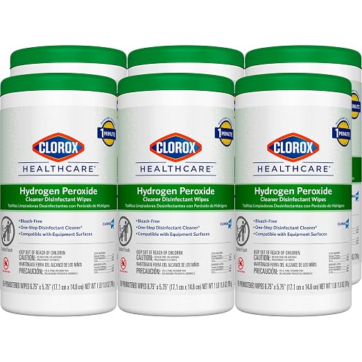 Clorox Healthcare Hydrogen Peroxide Disinfecting Wipes, Multipurpose Disinfectant, Easy to Use, Antibacterial Cleaner, 155 Count Each, Value Pack of 6