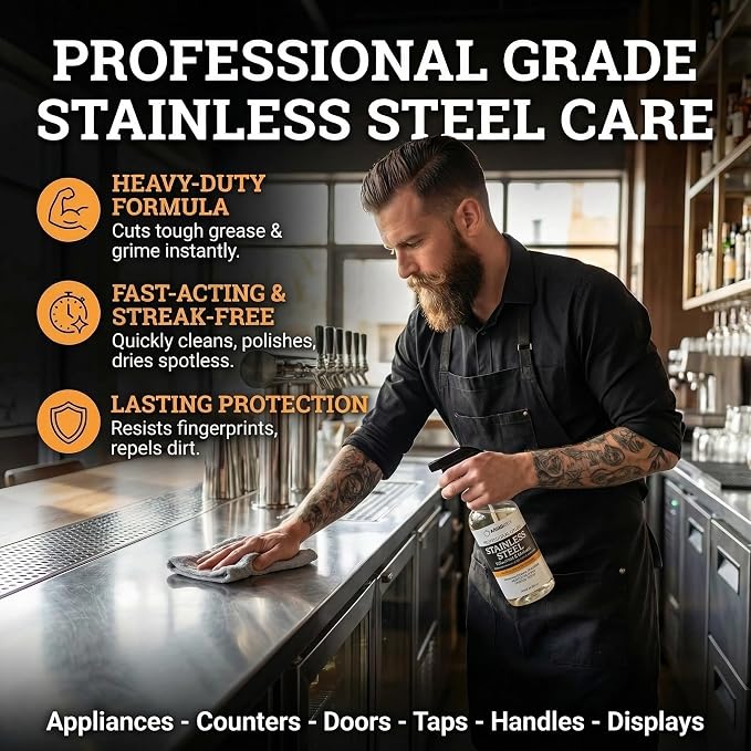 Thirteen Chefs Stainless Steel Cleaner and Polish for Fridge, Oven, Cooktop, Kitchen Appliances, BBQ and Ranges – 16oz