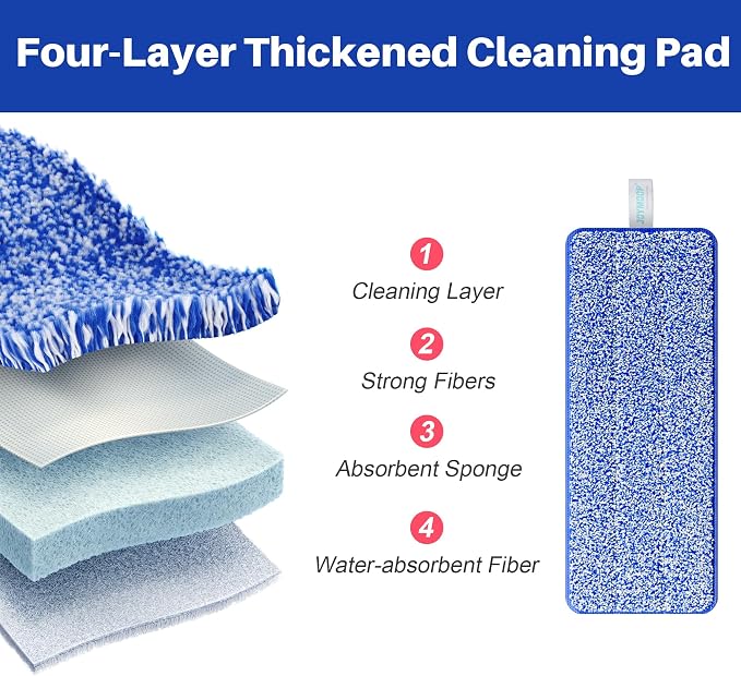 JOYMOOP Replacement Mop Pads for Flat Mop Bucket System, Microfiber, 13-Inch, Pack of 4, Slate Blue