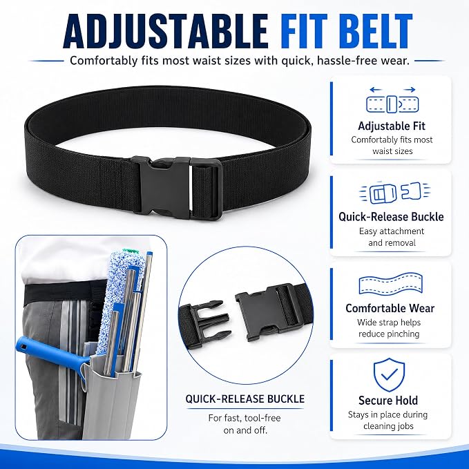 Window Cleaning Holster with Belt and Quick-Connect Leg Strap | Detachable Squeegee Holder Tool, Removable Side Bucket, Multi-Tool Waist Carry Design