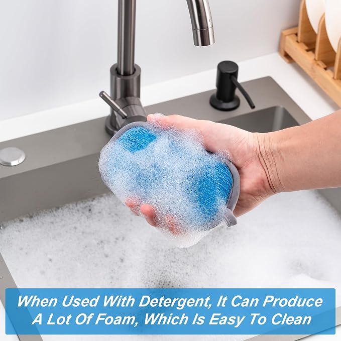 Dual-Sided Multi-Purpose Scrub Sponges, Non-Scratch Dishwashing Sponges for Kitchen, Reusable Microfiber Sponge for Efficiently Cleaning Dishes, High Density Sponge Inside (6 Pack, Medium)