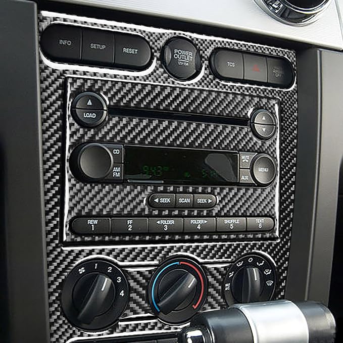 Real Carbon Fiber Trim for Ford Mustang GT Shelby Accessories | for 2005 2006 2007 2008 2009，Central Instrument Console Panel Cover Kit，Thick Overlay Sticker Decal，4PCs