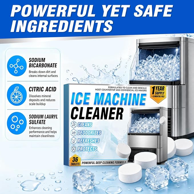Vigorder Ice Machine Cleaner Tablets – 36 Pack, Nickel Safe Descaler for Nugget Ice Makers & Countertop Machines, Removes Build-Up & Improves Taste, 18 Months Supply