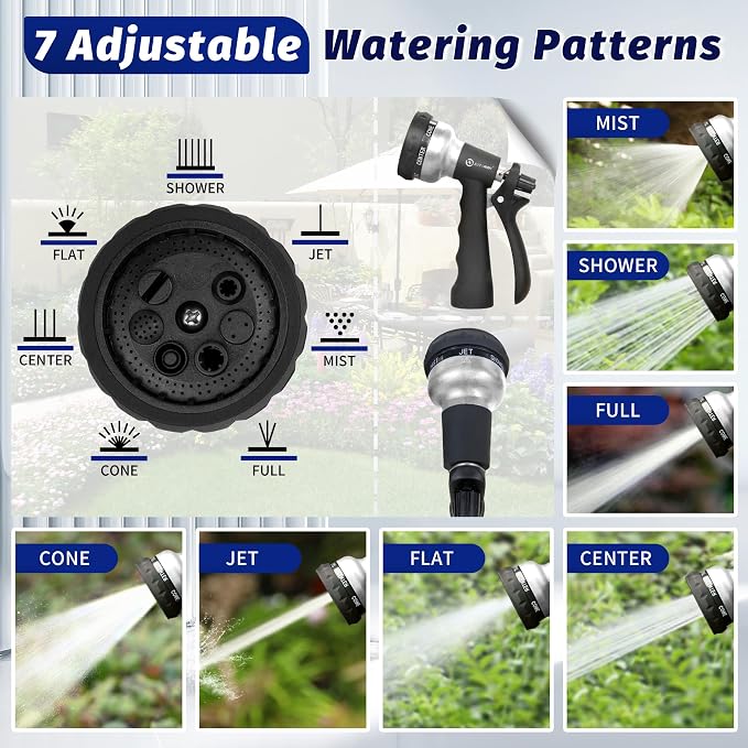 AUTOMAN-Garden-Hose-Nozzle, 2 Pack ABS Water Spray Nozzle, 7 Adjustable Watering Patterns, Slip Resistant for Watering Plants, Lawn& Garden, Washing Car, Showering Pets & Outdoor Fun.Silver Color