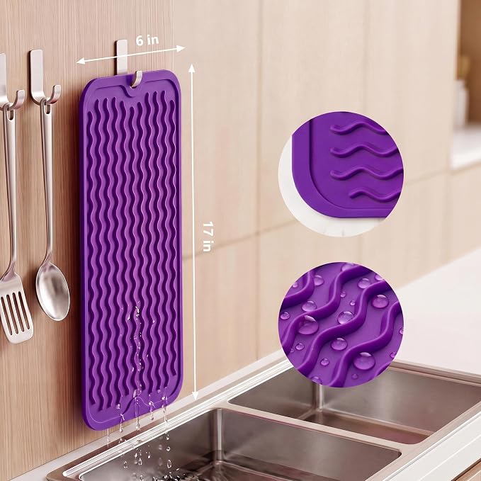 MicoYang Silicone Dish Drying Mat for Multiple Usage,Easy clean,Eco-friendly,Heat-resistant Silicone Mat for Kitchen Counter,Sink,Bar,Bottle,or Cup Purple M 17 inches x 6 inches