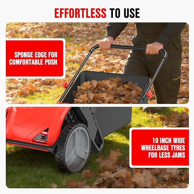 EWORK Push Lawn Sweeper, 26-INCH Leaf Sweeper for Lawn Push with 3.5 cu.ft.Hopper Bag, Adjustable Brush Height, Lightweight Walk Behind Lawnsweeper & Leaf Collector for Yard & Garden Clean