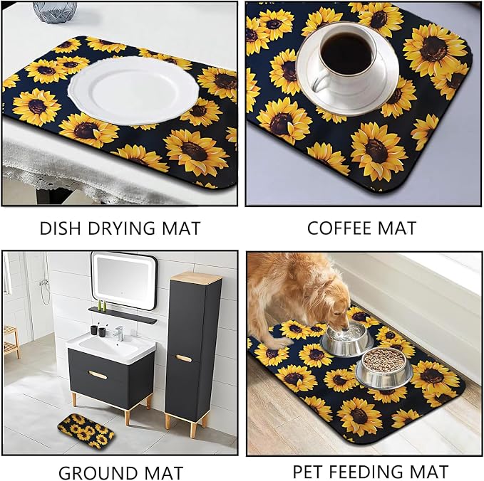 Sunflower Dish Drying Mat ,Absorbent Place Mat,Easy Clean Rug For Kitchen,Bath,Bathroom,Living Room Kitchen Decor And Accessories(sunflower) (17*47inches)