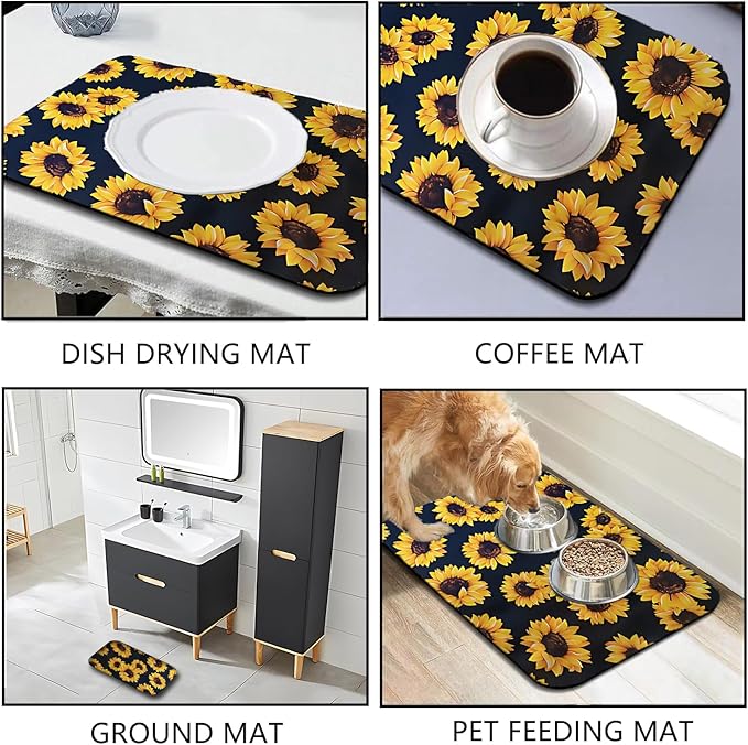 Sunflower Dish Drying Mat ,Absorbent Bathroom Rugs,Easy Clean Dish Mat For Kitchen,Bath,Bathroom,Home,Cute Kitchen Decor(sunflower) (16inches*24inches)