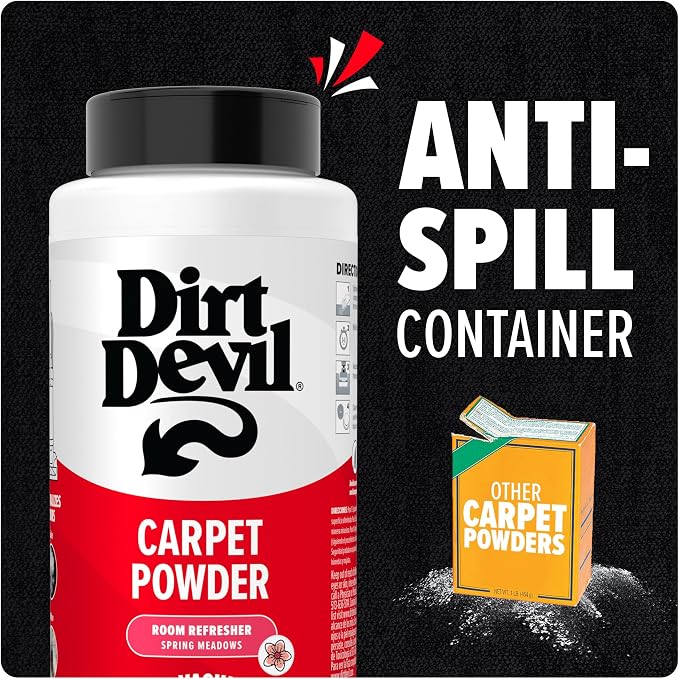Dirt Devil Carpet Powder, 32 oz, Room Refresher and Odor Eliminator | Spring Meadows Scent, Vacuum Cleaner Safe, For Carpets, Rugs, Upholstery and More, Carpet Freshener Powder for Home Use