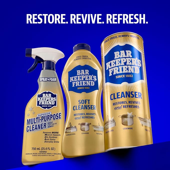 Bar Keepers Friend Powder Cleanser, 12 oz x 2, Multipurpose Cleaner, Degreaser & Remover for Burnt Stainless Steel Pots and Pans, Rust Stains, Hard Water Deposits & Soap Scum