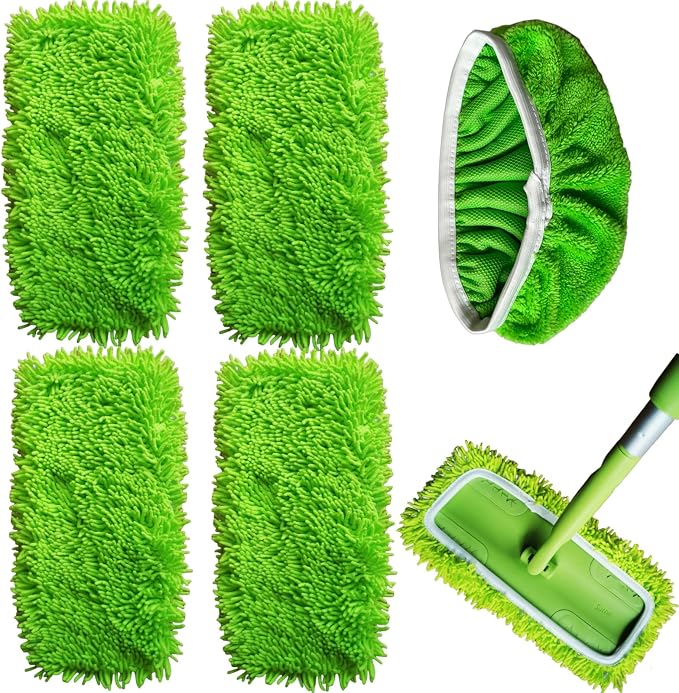 Reusable Chenille Mop Pads Compatible with Swiffer Sweeper 10-12″ Mops | 5 pack set,Reusable Wet & Dry Mop Refills, Microfiber