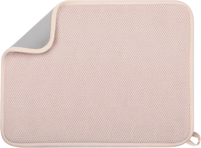 GeeRic Microfiber Dish Drying Mat Happy New Year, Super Absorbent Kitchen Dish Drying Pad for New Year Gift, Reversible for Countertop, 17.8 * 23.6 inch Beige