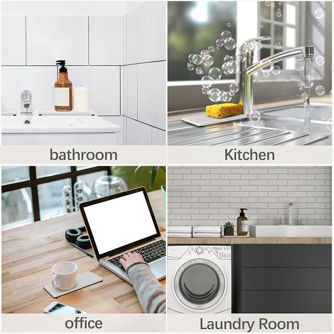 NiuYichee 2 PCS Water Absorbent diatomite Coasters, 9.5" x 4" Water Absorbing Stone Tray for Sink, Stone Drying mat for Kitchen Counter, Stone soap Tray Used for Hand Soaps & toiletries & Plants