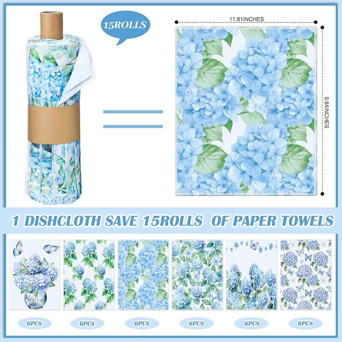 Reusable Cleaning Cloths Washable Cotton Kitchen Dish Towels for Home Party Supplies Bulk, 9.84x11.81in(36 Pack,Hydrangea)
